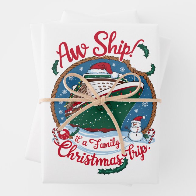 Aw Ship It's A Family Christmas Cruise Trip  Wrapping Paper Sheets (In situ)