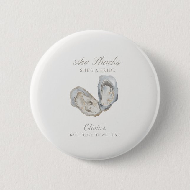Aw shucks she’s a bride bachelorette button (Front)