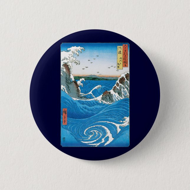 Awa Province, Naruto Whirlpools by Ando Hiroshige Button (Front)