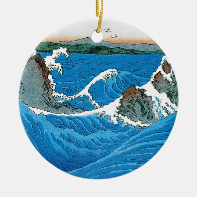 Awa Province, Naruto Whirlpools by Ando Hiroshige Ceramic Ornament (Front)