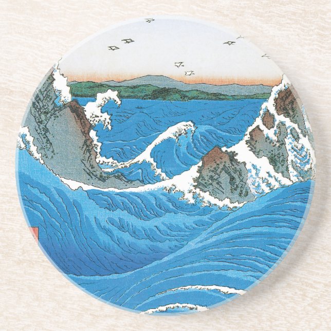Awa Province, Naruto Whirlpools by Ando Hiroshige Sandstone Coaster (Front)