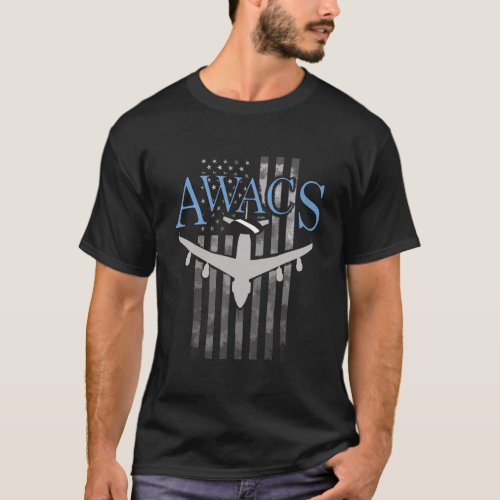 Awacs On Faded Us Flag T_Shirt