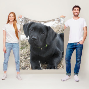 Awaiting Spring - Labrador Puppy - Black Lab Fleece Blanket