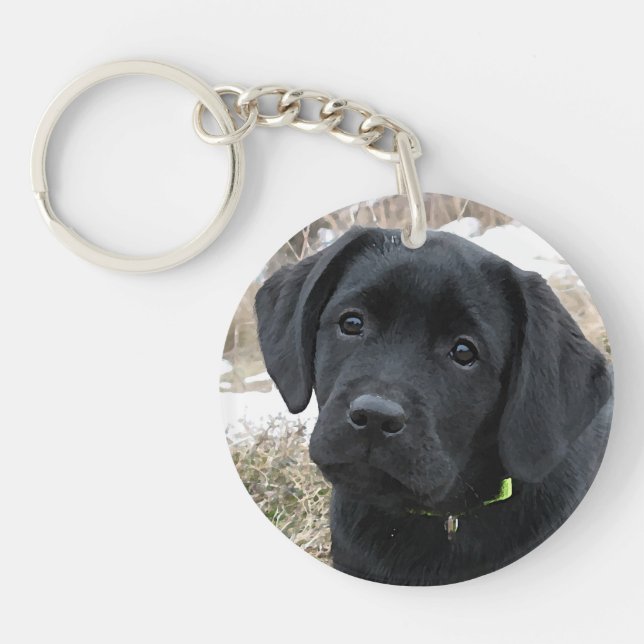 Awaiting Spring - Labrador Puppy - Black Lab Keychain (Front)