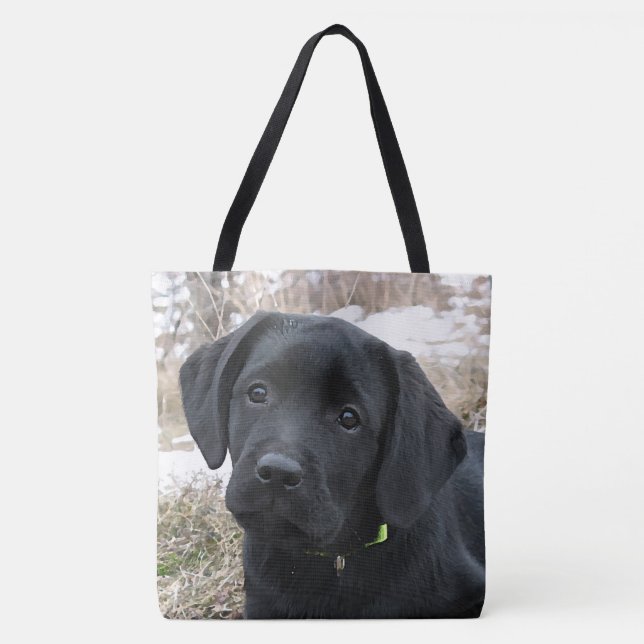 Awaiting Spring - Labrador Puppy - Black Lab Tote Bag (Front)
