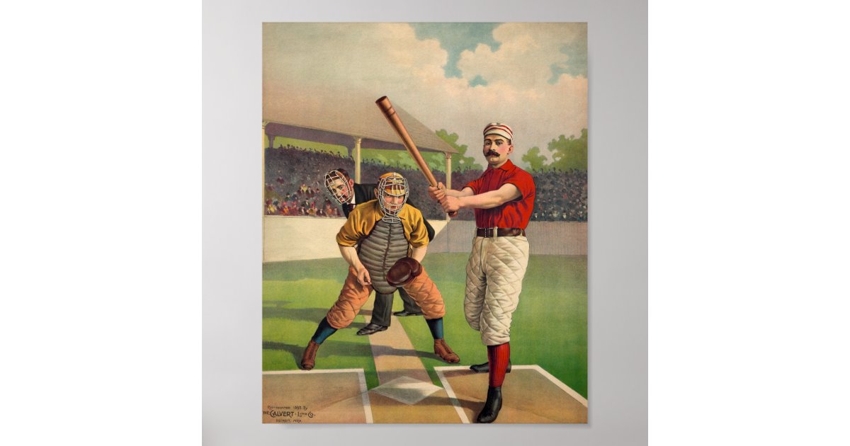 Awaiting The Pitch - Vintage Color Baseball Print - 1895 Bath