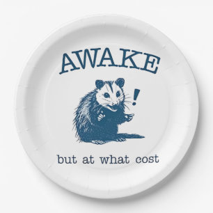 Awake But at What Coast Opposum Possum Retro Paper Plates