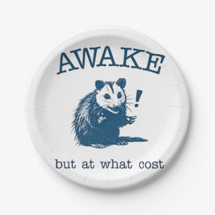 Awake But at What Coast Opposum Possum Retro Paper Plates