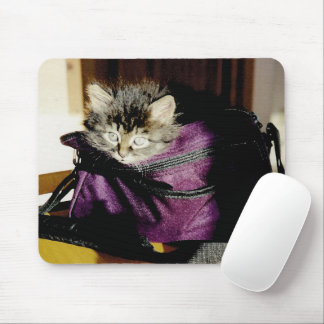 Awake Kitten In A Burgundy Purse Mouse Pad