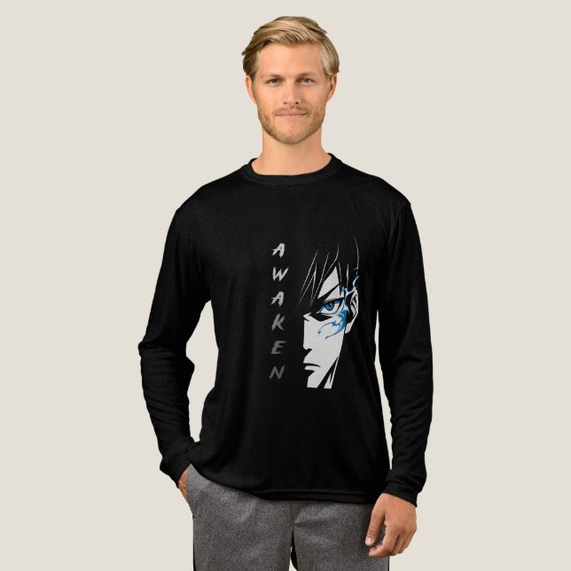 AWAKEN – Half Face Anime T-Shirt Tri-Blend Shirt (Full Front)