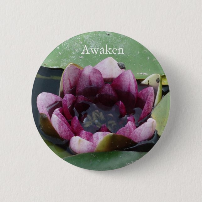 Awaken Lotus Flower Photo Round Badge Pinback Button (Front)