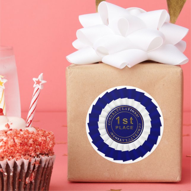 Award, Blue-White-1st Place-ROUND STICKERS (Party)