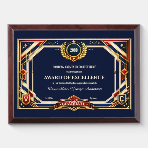 Award Excellence editable red white blue year end Plaque