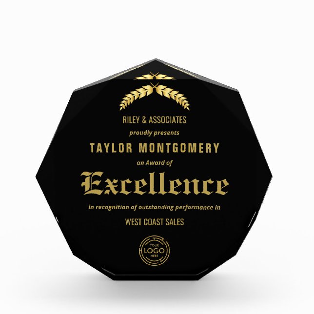 Award of Excellence Award with Business Logo (Front)