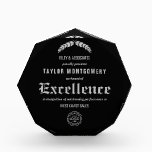 Award of Excellence Award with Business Logo<br><div class="desc">A medium size custom acrylic block award of excellence features your details and company logo in chic silver lettering on any color background, we show black. Perfect for business and corporate service, achievement, excellence awards or anything. Dimensions: 6.5" high x 6" long x 1" wide - Available in 3 different...</div>