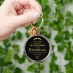 Award of Excellence with Business Logo Keychain<br><div class="desc">A silver-colored 2.125" metal keychain features your details and company logo in chic gold lettering on any color background,  we show black. MATCHES our acrylic block employee awards.</div>