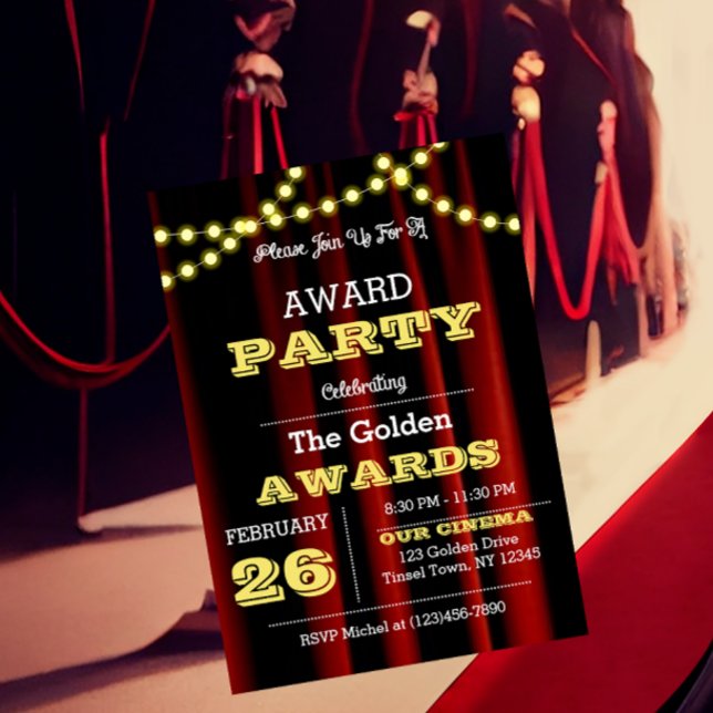 Award Party Velvet & Gold Small Invitation (Creator Uploaded)