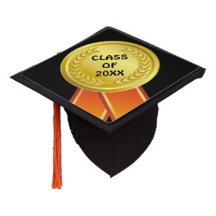 AWARD RIBBON gold I + your backgr. & text Graduation Cap Topper