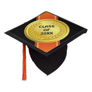 AWARD RIBBON gold II + your backgr. & text Graduation Cap Topper