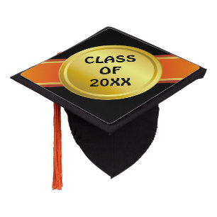 AWARD RIBBON gold III + your backgr. & text Graduation Cap Topper