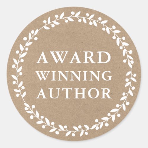 Award Winning Author Writer Book Promo Kraft White Classic Round Sticker