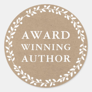 Award Winning Author Writer Book Promo Kraft White Classic Round Sticker