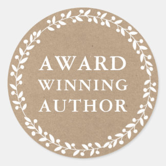 Award Winning Author Writer Book Promo Kraft White Classic Round Sticker