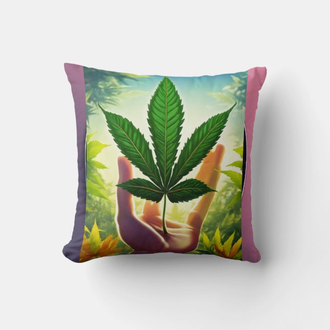 ### Award-Winning Design: Cannabis Leaf Stylized a Throw Pillow (Front)