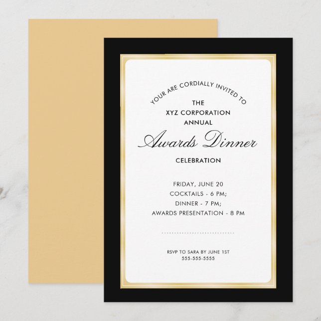 Awards Dinner Celebration | Black and Gold Invitation (Front/Back)