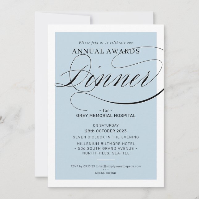 AWARDS DINNER event fancy elegant pale blue Invitation (Front)