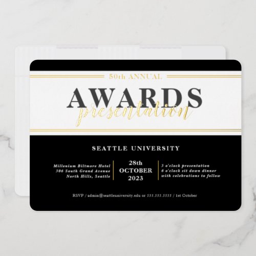 AWARDS DINNER modern event simple black tie gold Foil Invitation