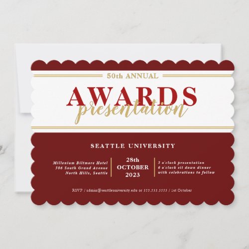 AWARDS DINNER modern event simple burgundy gold Invitation