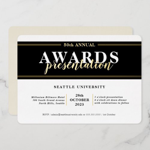 AWARDS DINNER modern event simple fancy black gold Foil Invitation