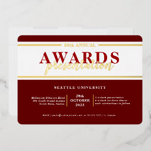 AWARDS DINNER modern event simple maroon red gold Foil Invitation