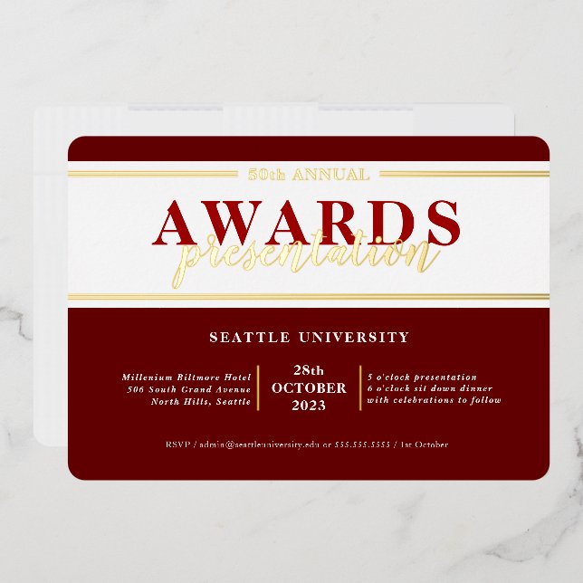 AWARDS DINNER modern event simple maroon red gold Foil Invitation (Envelope)
