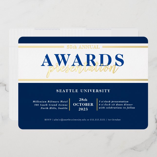 AWARDS DINNER modern event simple navy blue gold Foil Invitation (Envelope)