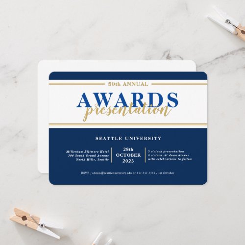 AWARDS DINNER modern event simple navy blue gold Invitation