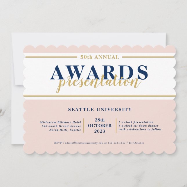 AWARDS DINNER modern event simple navy pink gold Invitation (Front)