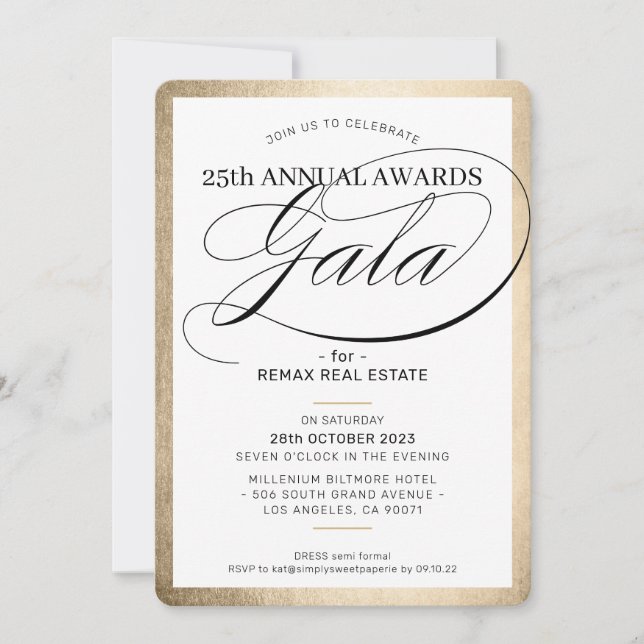 AWARDS GALA DINNER elegant business gold black Invitation (Front)