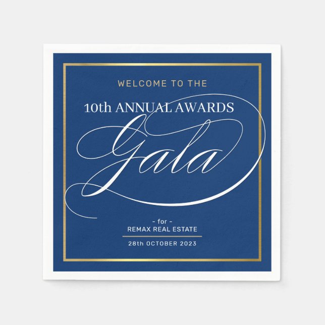 AWARDS GALA DINNER modern business dark blue gold Napkins (Front)