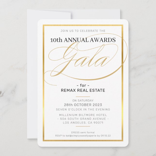 AWARDS GALA DINNER modern business elegant gold Invitation (Front)