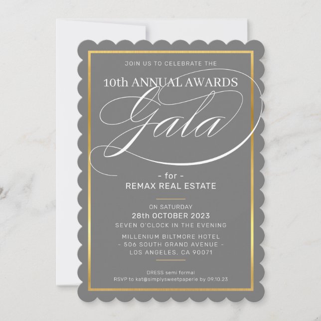 AWARDS GALA DINNER modern business gray gold Invitation (Front)