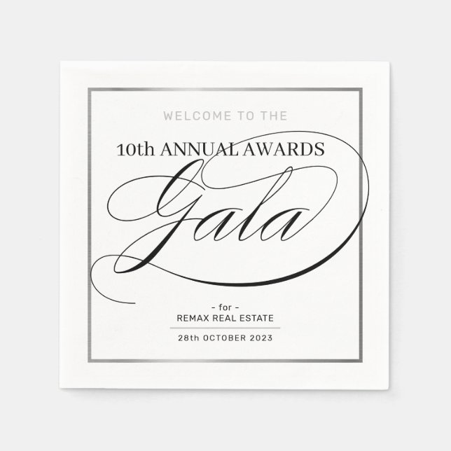 AWARDS GALA DINNER modern business silver black Napkins (Front)