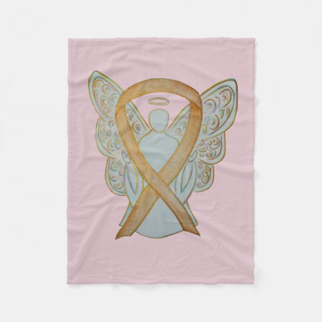 Awareness Angel Gold Ribbon Soft Blanket (Front)
