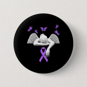Awareness Angel Purple Ribbon Butterfly Button