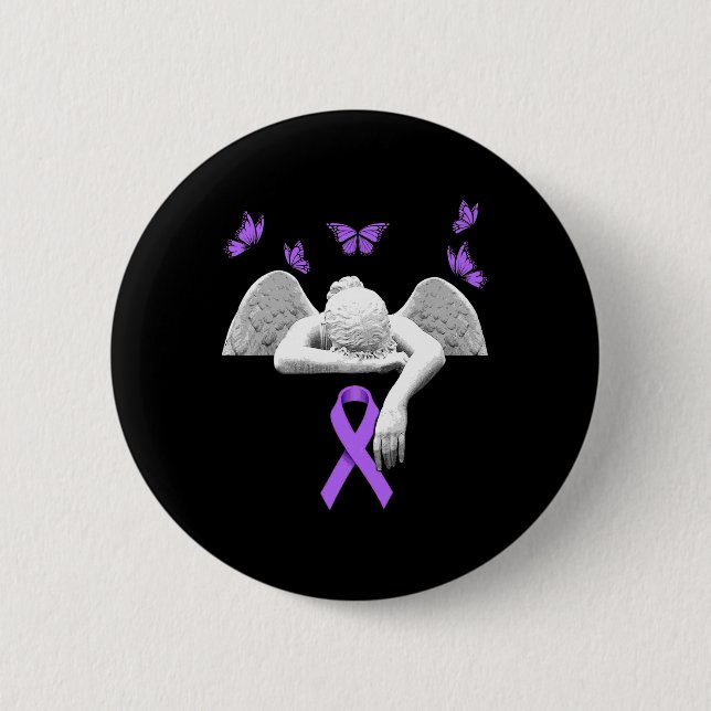 Awareness Angel Purple Ribbon Butterfly  Button (Front)