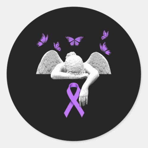 Awareness Angel Purple Ribbon Butterfly  Classic Round Sticker