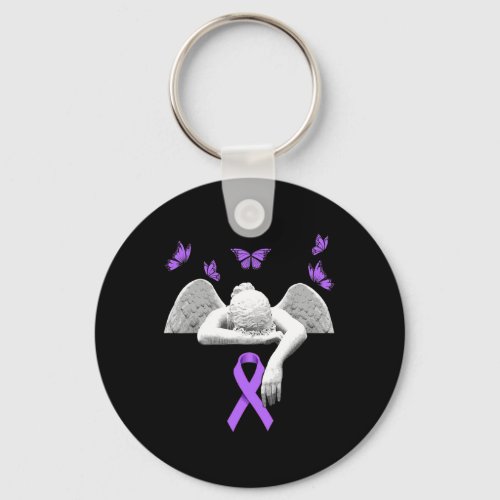 Awareness Angel Purple Ribbon Butterfly  Keychain