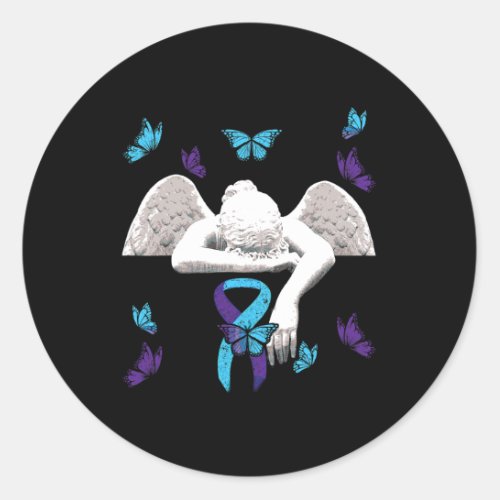 Awareness Angel Ribbon Butterflies  Classic Round Sticker