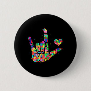 Awareness Asl Love Sign Language Puzzle Pieces Button